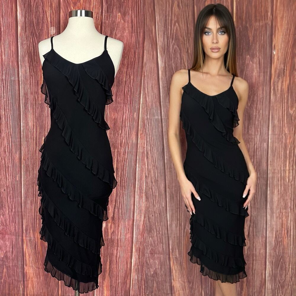 Shein Black Ruffle Dress Sleeveless Bodycon Womens Size Small